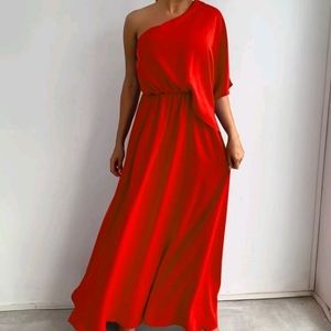 NWT Beautiful Red One Shoulder Batwing Dress